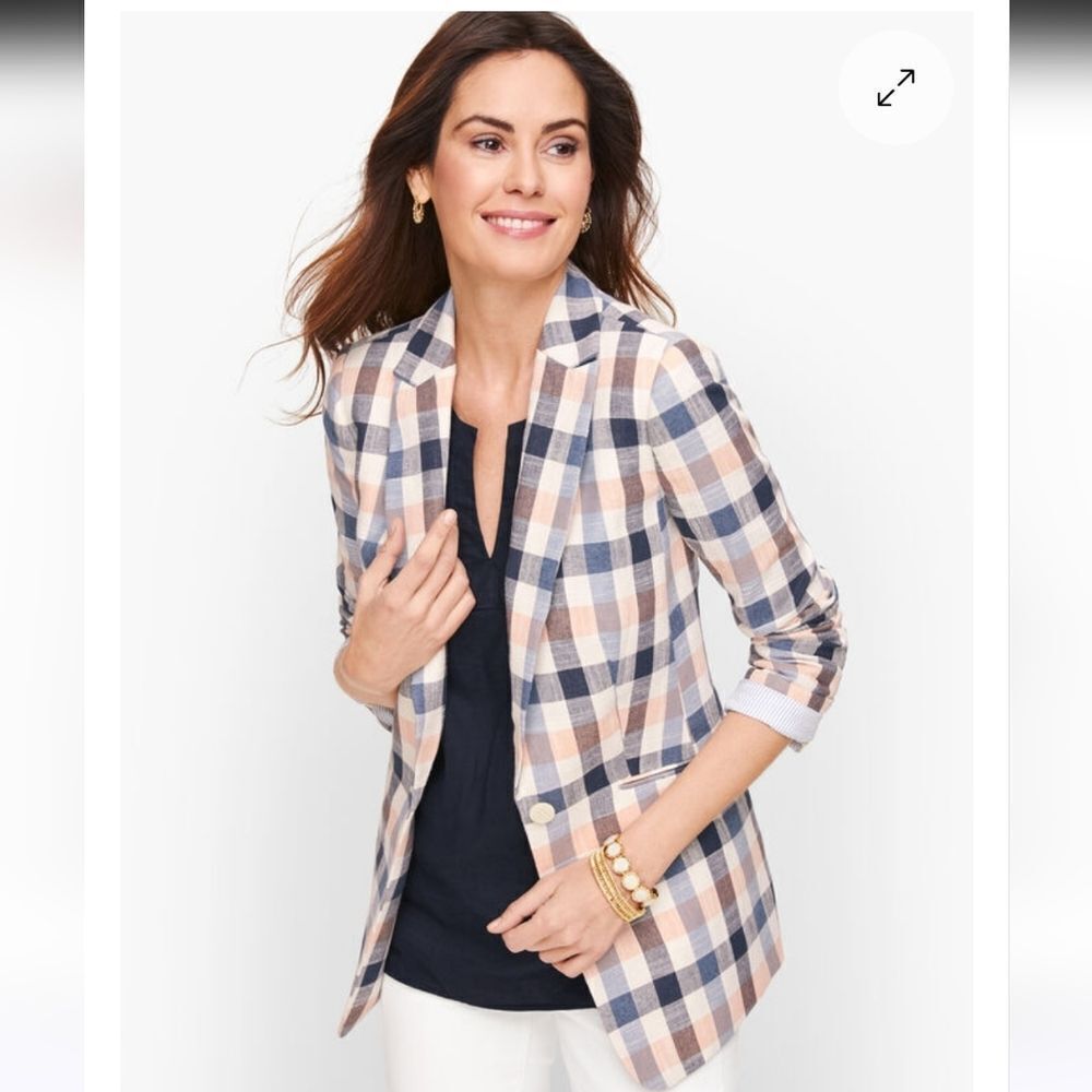 Talbots Vivid Plaid Blazer Size 2 Blue And Blush